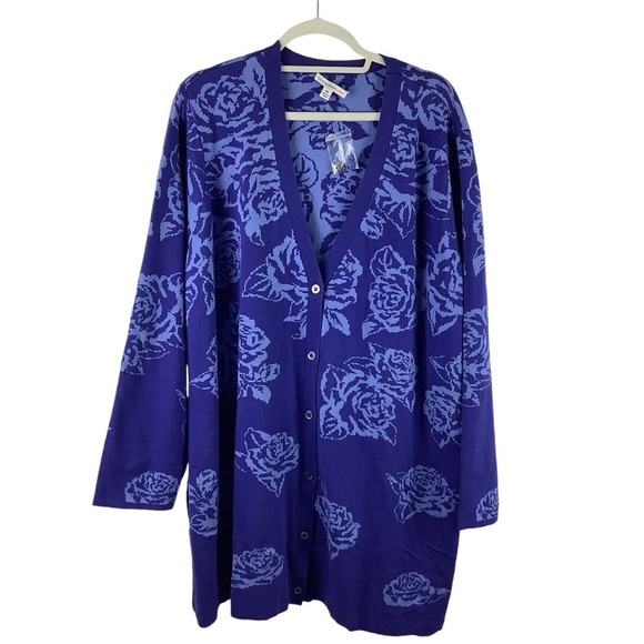 Isaac Mizrah Live! Sweaters - Isaac Mizrah Live! Blue Foral Cardigan Sweater
